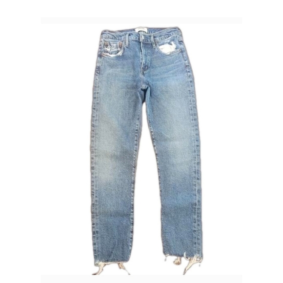 AGOLDE Toni Mid Rise Straight Leg Raw Hem Jeans 25 Light Wash Denim - Picture 1 of 7